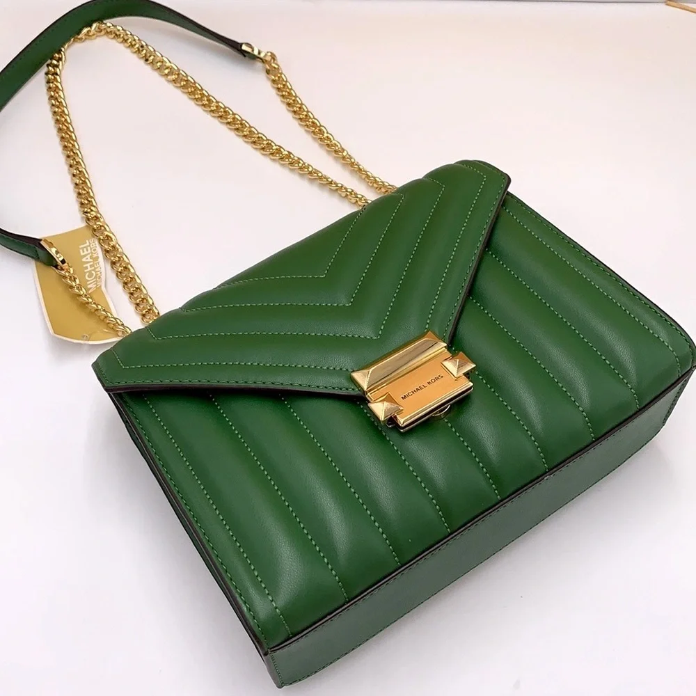 MICHAEL KORS MEDIUM FLAP CHAIN SHOULDER CROSSBODY BAG FERN GREEN COLOR